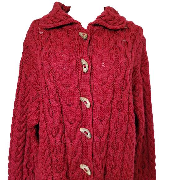 Claouknit Merino Wool Red Cardigan VTG Heavy Knit Made Ireland S Hand Finished - Picture 2 of 9